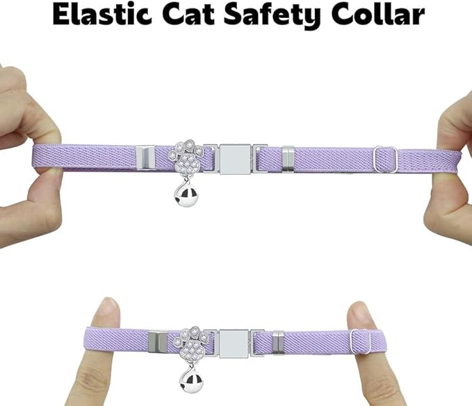 Personalized Safety Elastic Cat Collars with Bell,Laser Customized Stretch Kitten Collars for Girls Boys Cats-Purple