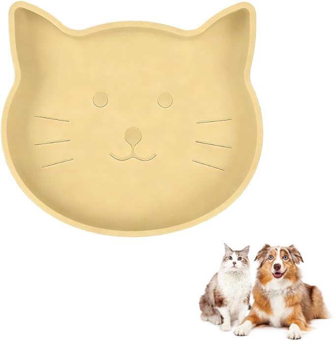 2PCS Silicone Pet Bowls, Non Slip Cat Feeding Dish with Strong Suction Cup, Slow Feeder Shallow Bowl for Dogs Cats, Dishwasher Secure