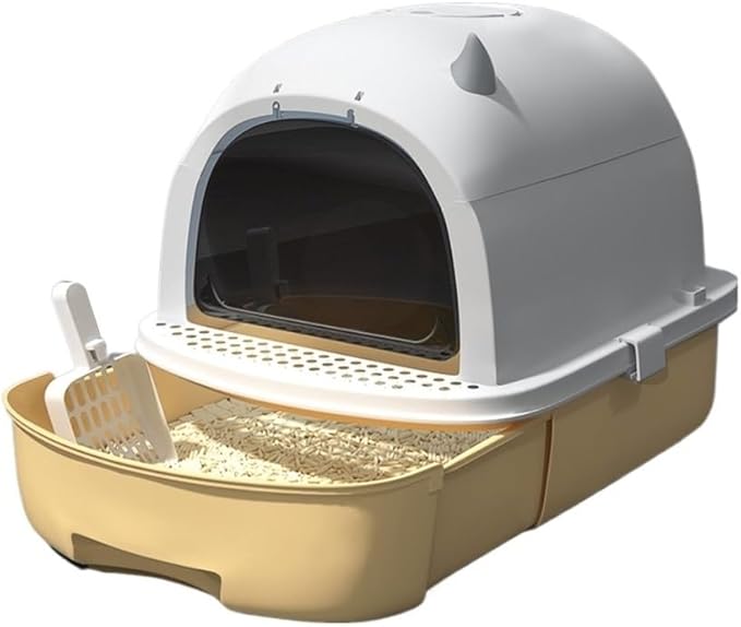 Pet Supplies, Enclosed Cat Litter Box with Scoop,Top Entry, Anti-Splash & Easy Clean(Yellow)