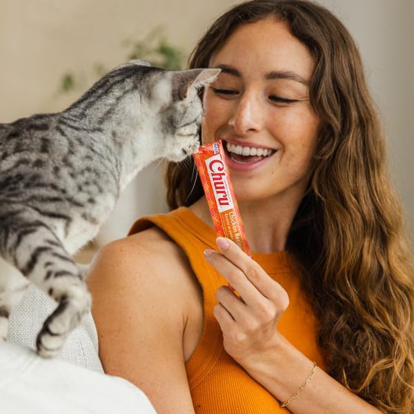 INABA Churu Lickable Purée Natural Cat Treats - Tuna with Salmon Recipe, 32 Tubes (4 Boxes of 8 Tubes Each)