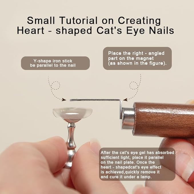 WOKOTO 2 PCS Cat Eye Magnets For Nails Set With 5 Pcs Iron Y-Shape Heart Cat Eye Designs Nail Magnet Tools, 3 In 1 & Double-Side Nail Magnets For Nail Art Magnet, Flower Heart Magnet For Nails