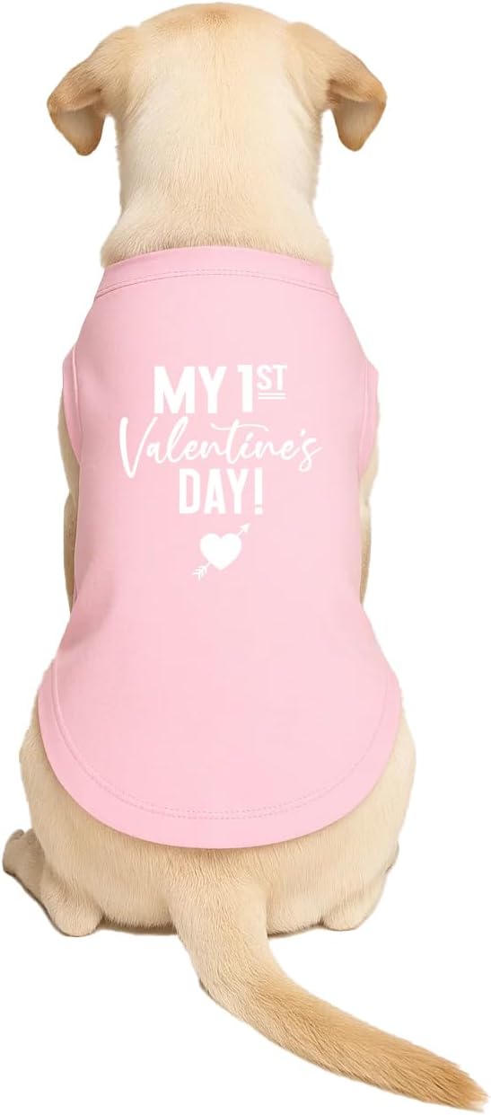 My First Valentine's Day Dog Tee Shirt | Sleeveless Breeds | Valentine's Day | Love & Hearts |Light Pink, Small 158