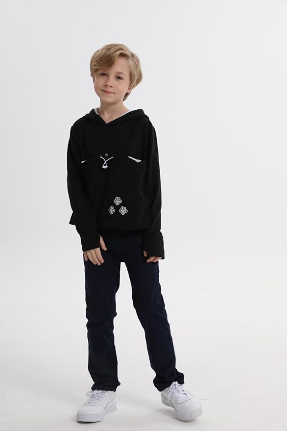 ALYC Boys Girls Hoodies - Pet Holder Kitten Puppy Carriers Pullover Long Sleeve Cat Ear Sweatshirt with Removable Inner Pouch Black