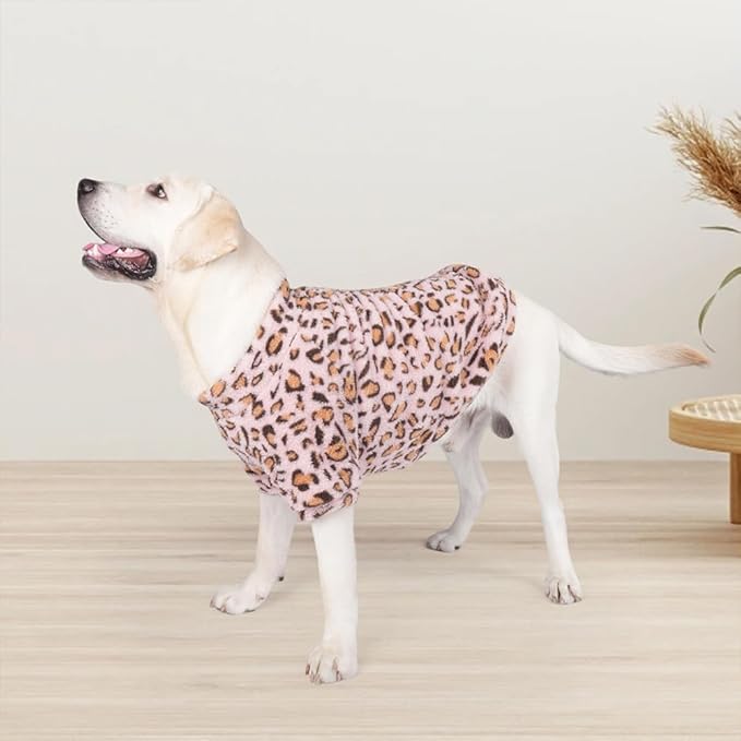 Leopard Print Dog Sweater – Stretchy Fleece Dog Turtleneck Sweatshirt for Puppies & Cats, Soft & Warm Pet Winter Clothes for Small, Medium & Large Dogs (Pink, Medium/Large)