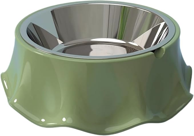 2pcs Cat Bow Kitten Puppy Food Feeding Bowls Stainless Steel Cats Drinking Feeder Pet Dogs Feeders(Green)