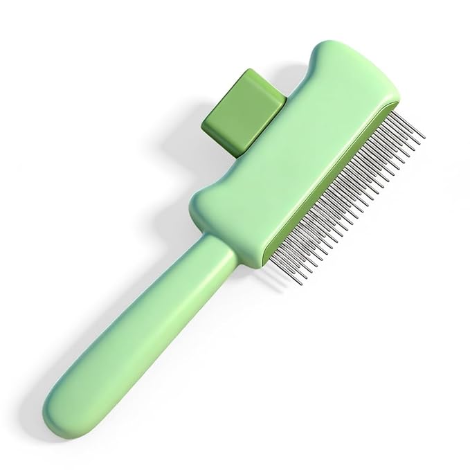Cat Self Cleaning Pet Hair Removal Comb, Cat Grooming Brush With Long Short Stainless Steel Metal Teeth, Pet Grooming Brush For Home, Portable Cat And Dog Grooming Comb For Travel (Green)