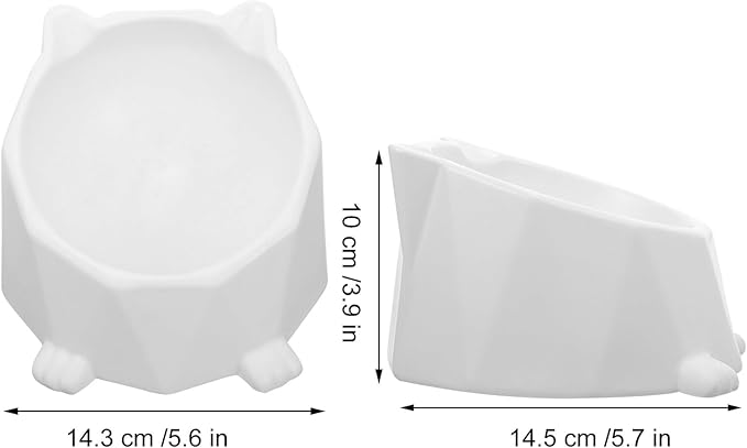 Beavorty Ceramic Elevated Cat Bowl with Neck Support Anti-Spill Raised Pet Food Dish for Indoor Cats White Single Piece and Small Dogs