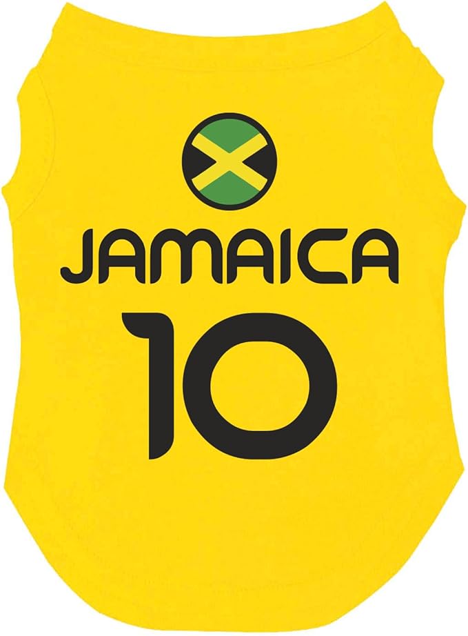 Jamaica Flag Soccer Jersey Style Dog Tee Shirt | Sleeveless Breeds | International Soccer | Game Day |Yellow, Small 1791