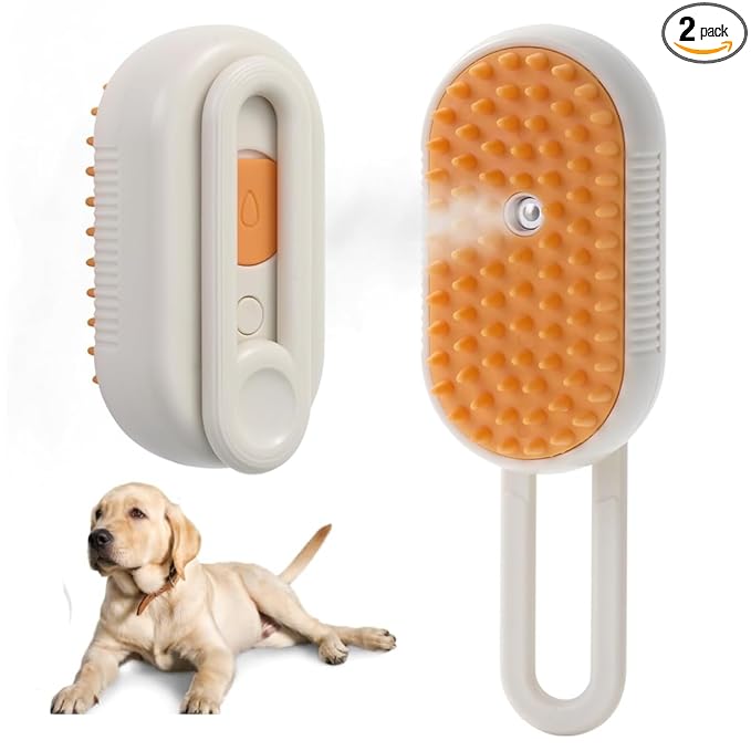 4 in 1 Cat Steam Brush, Pet Hair Cleaning Comb for Shedding & Grooming, Water Sprayer for Long & Short Haired Pets, Silicone Massage Brush for Cat & Dog, Tangled & Hair Loss Remover