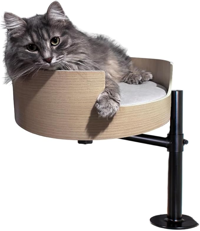 Desk Nest® Cat Bed – Space-Saving, Elevated Bed for Cats – Keeps Desks Clear, 360° Adjustable, Supports 25 lbs – Secure, Stylish and Durable – Perfect for Home Office – White Oak Finish