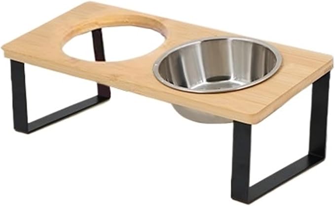 Elevated Cat Bowls Raised Food with Wooden Stand 2 Stainless Steel for Cats and Puppy