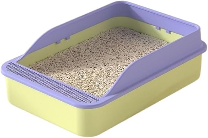 Pet Supplies, Open Top Cat Litter Box with High Sides & Detachable Basin, Includes Shovel(Purple)