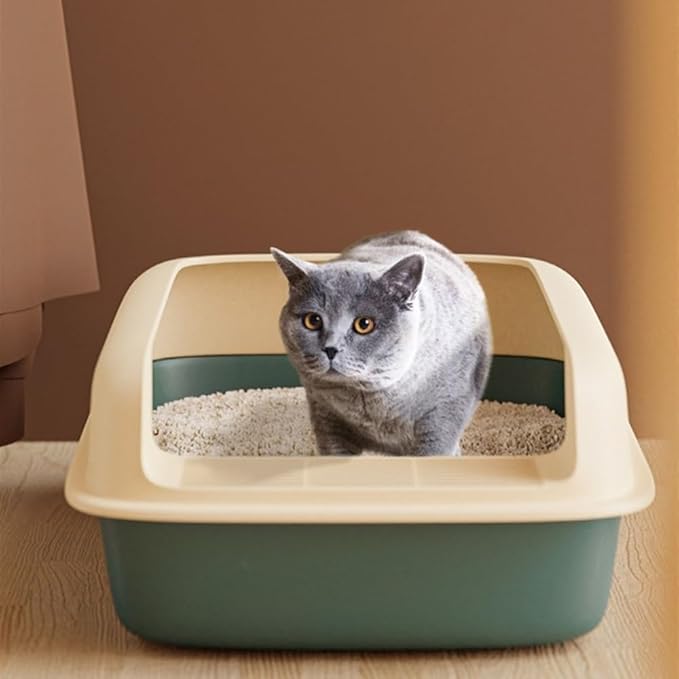 Pet Supplies, Semi-Open Cat Litter Box with High Sides, Anti-Splash & Easy to Clean(Dark Grey,Large)