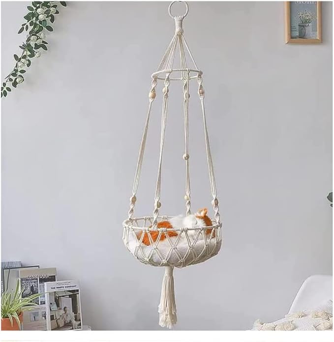 Cat/Dog Hammock, Hand-woven Cotton Rope, Round Shape, Suitable for Small Breeds, Easy to Install/Remove, Can be Used as a Bed or Toy
