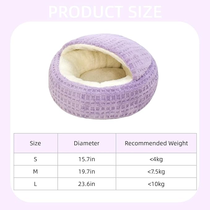 Plush Cat Bed Hooded Semi Enclosed Shell Shaped Pet Nest Cozy Warming Anti-Slip Small Dog Bed for Puppy and Kitten