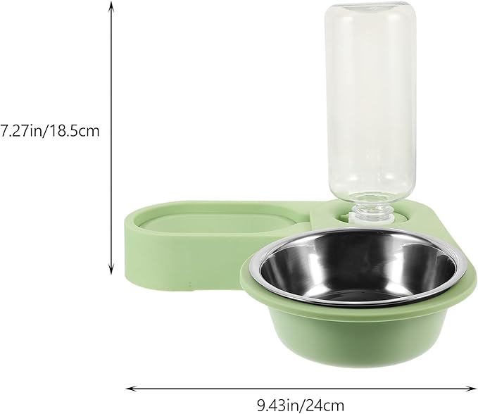 Toyvian Stainless Steel Double Cat Bowl Rotatable Corner Foldable Pet Feeder with Green Bowls for Indoor Cat Feeding and Watering