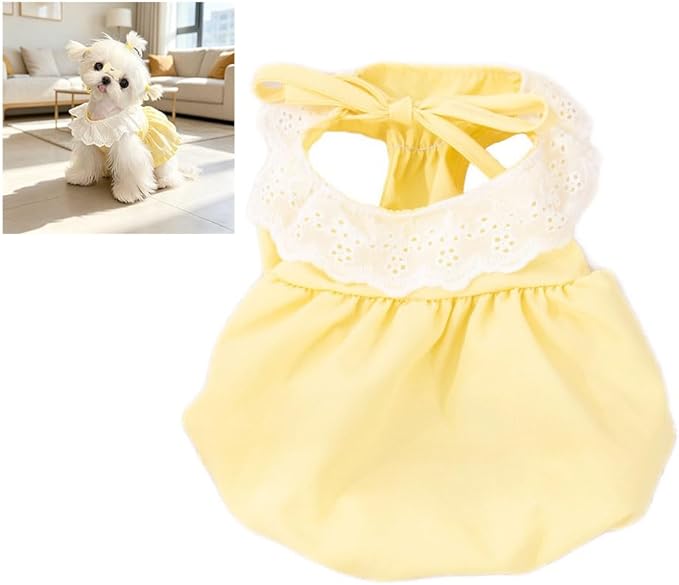 Pet Pumpkin Princess Dress for Small Dogs Cats, Breathable Polyester Lace Skirt, Adjustable Strap Sleeveless Puppy Kitten Outfit for Ragdoll Yorkie Maltese, Spring Summer Sweet Costume (Yellow, Large)