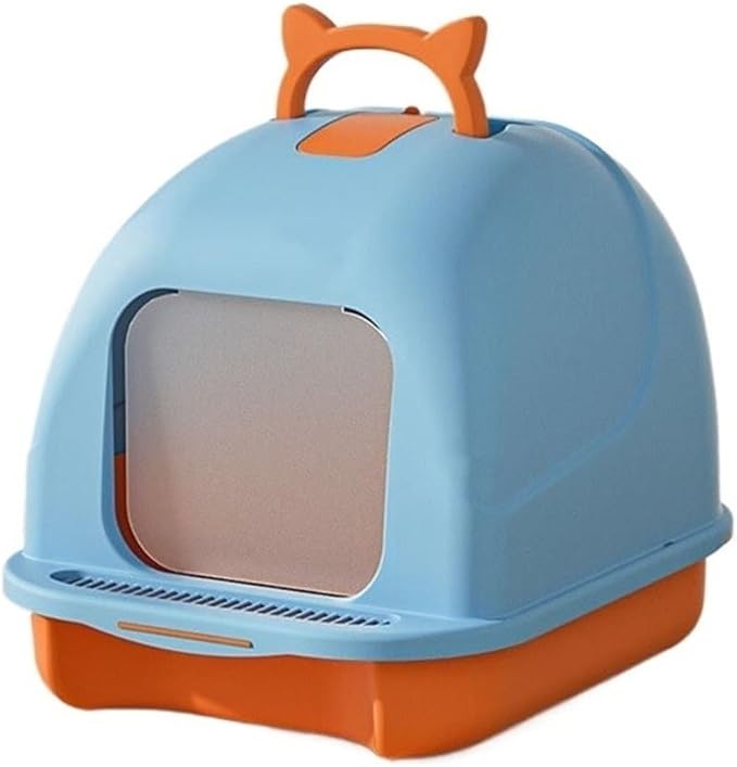 Pet Supplies, Enclosed Cat Litter Box with Lid & Scoop,Leakproof, Easy Clean, Non-Stick(Blue)