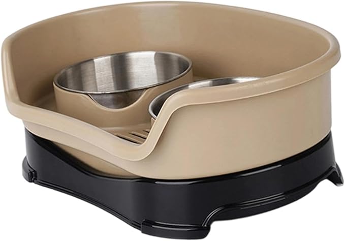 Cat Water and Food Bowl Feeder Food Dispenser Indoor Nonslip Pet Supplies Double Bowl Feeding Dish for Small Dogs Kitten Pets, Brown