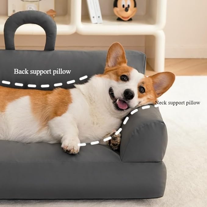 Pet Sofa Bed for Small Cats & Dogs - Faux Leather Cat Dog Couch with Non-Slip Bottom, Soft Kennel Sofa Chair for Indoor Use(Gray)