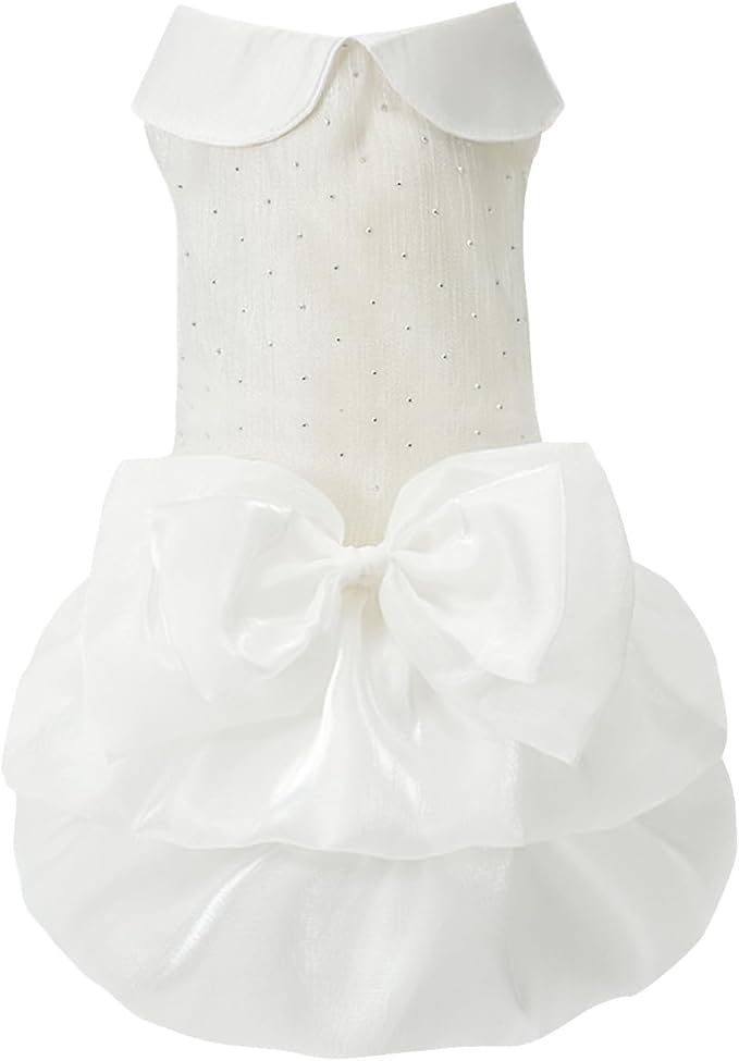 Dog Dress,Pet Wedding Dress Princess Formal Tutu Skirt with Bowknot,Puppy Birthday Party Outfit Apparel Girl for Small Dogs Cats (White, Small)