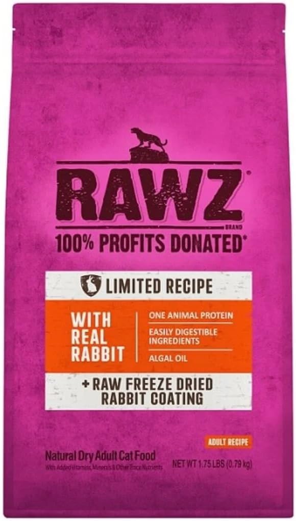 Rawz Real Rabbit Dry Food for Cats with Freeze Dried Coating (1.75 Pounds) Made in USA