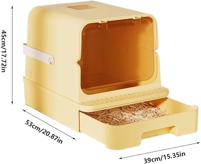 Pet Supplies, Enclosed Cat Litter Box with Top Exit & Handle,Large Hooded Tray(Gray)