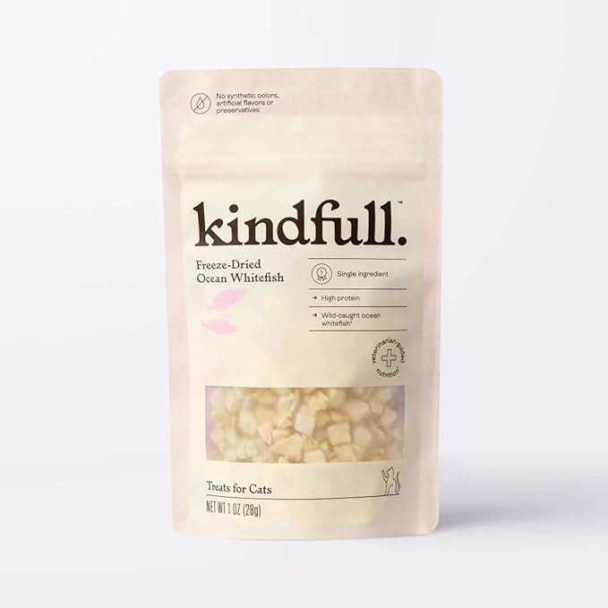 Kindful Whitefish Flavor Freeze-Dried Cat Treats, Single Ingredient, High Protein, 1 oz