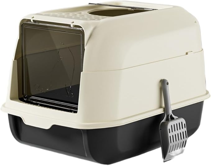 Fully Enclosed Cat Litter Box with Lid - Splash-Proof and Leak-Proof, High Edges, Odorless Design, Easy Installation and Cleaning, 20.5" L X 14.2" W X 13.4" H (Black)