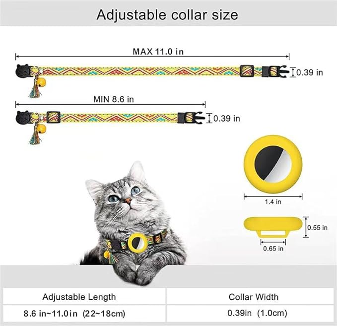 Cat Collar with AirTag Holder – Breakaway Lightweight Woven Cat Collar, Adjustable with Bell for Cats & Kittens (Royal Horizon Set) | Amazegoods