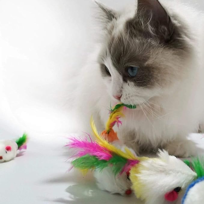 VOVIGGOL Cat Mice Toys for Indoor Cats 12PCS, 5 Color Variety Mouse Cat Toy for Cats, Furry Cat Toy Mice Rattle Small Mouse Kitten Interactive Play