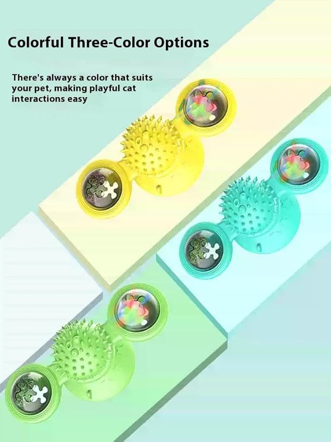 Interactive Windmill Cat Toy with LED Light Ball & Suction Cup – Rotating Catnip Toy for Indoor Cats, Mental Stimulation & Exercise-Yellow