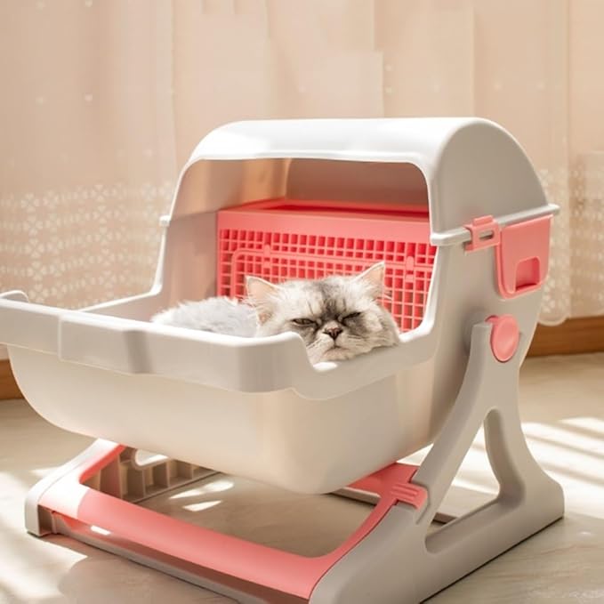 Pet Supplies, Semi-Closed Cat Litter Box with Tipping Design Large, Easy to Clean(White)