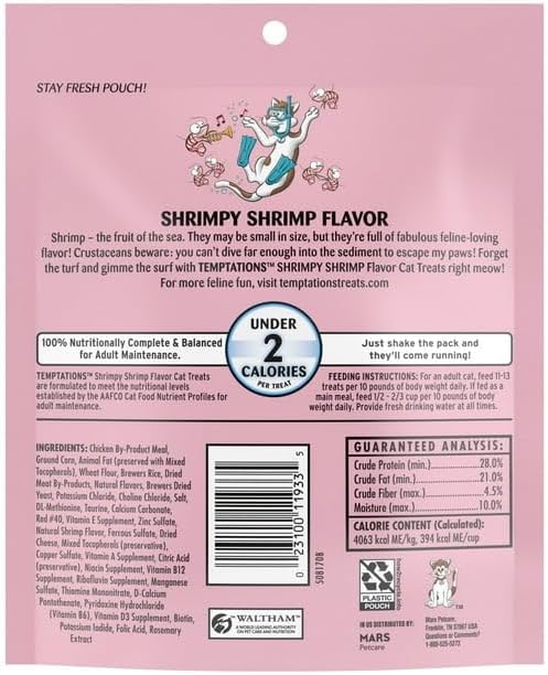 (2 Packs) Classic Shrimpy Shrimp Flavor Crunchy and Soft Treats for Cats, 6.3 Oz Pouch, Provides 100% Complete and Balanced Nutrition for Adult Cats