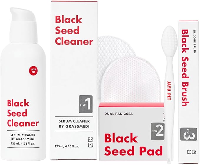 JAYU PET 3-Step Cat Acne Care Kit - Hypoallergenic Cleanser for Feline Acne, Cat Black Chin(1EA) Double-Sided Pads, Cat Acne Chin Wipes(30PCS) Soft Grooming Cat Acne Silicone Brush(1EA)
