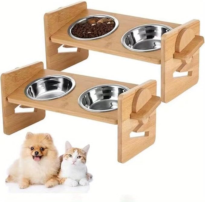 4-Speed Adjustable Height Elevated Pet Feeding Rack, Stable Bowl Stand for Cats and Dogs