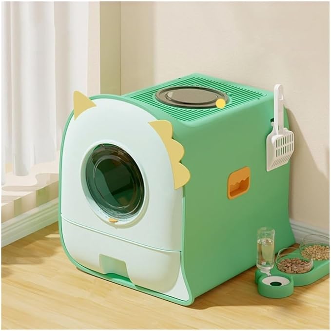 Pet Supplies, Oversized Cat Litter Box with High Sides, Semi-Closed Design Portable Pet Tray(Green)