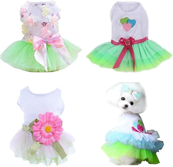Dog Cothes for Small Dogs Dress Tutu Dress for Pet Doggie French Bulldog Outfits for Girls Dog Dresses for Cat Green S, Small(4-6lbs)