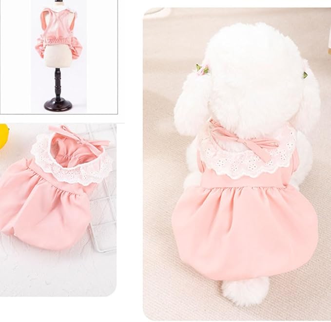 Pet Pumpkin Princess Dress for Small Dogs Cats, Breathable Polyester Lace Skirt, Adjustable Strap Sleeveless Puppy Kitten Outfit for Ragdoll Yorkie Maltese, Spring Summer Sweet Costume(Pink, Small)