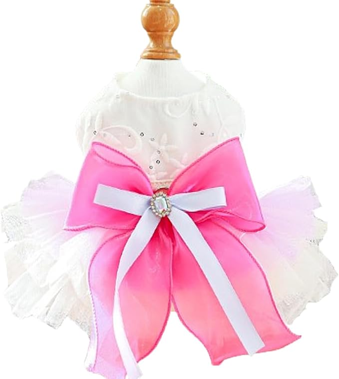 ANIAC Fancy Small Dog Dress, Bow Knot Girl Puppy Clothes, Cat Princess Dress, Spring Dog Clothes Female, Formal Pet Pary Outfit for Wedding Birthday Valentines (Red Bow, Large)
