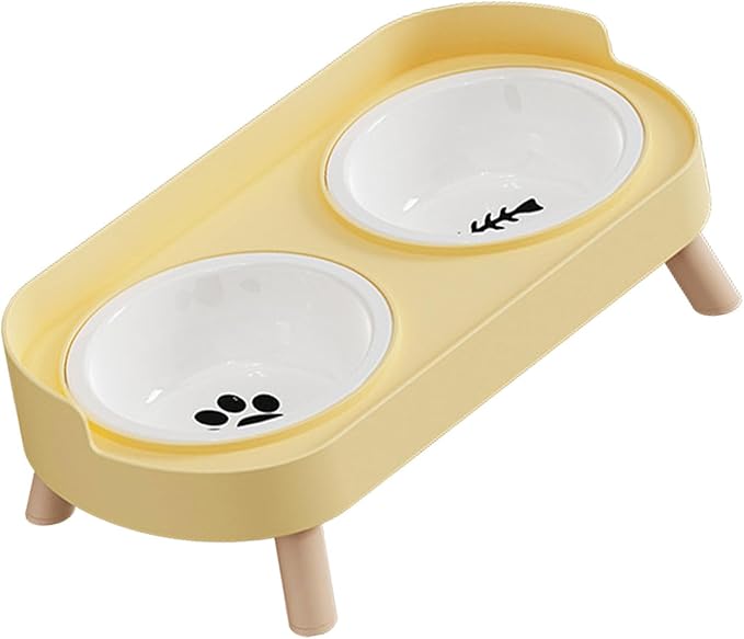 Elevated Double Bowl Ceramic Pet Food Bowls Nonslip Base Feeding Watering Dishes for Dog Cats Scratch Design Scratch Ceramic Pet Bowl
