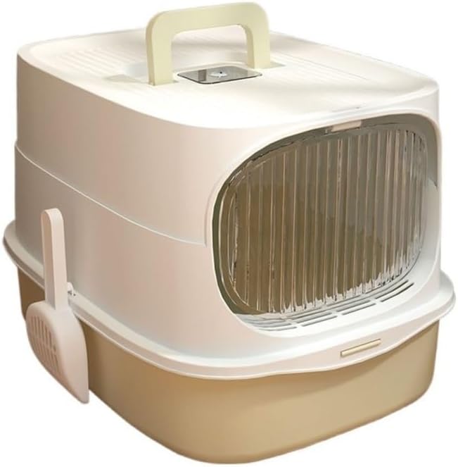 Pet Supplies, Large Plastic Cat Litter Box with Lid & Scoop,High Sides for Big Cats(White)