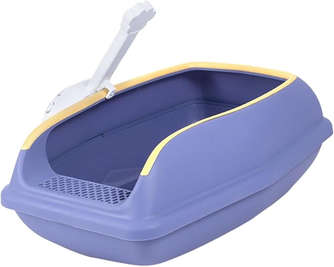 Cat Litter Box Open Top High Sided Anti Splashing Litter Tray with Scoop for Indoor Cats Kittens (2 Sizes)- S Violet