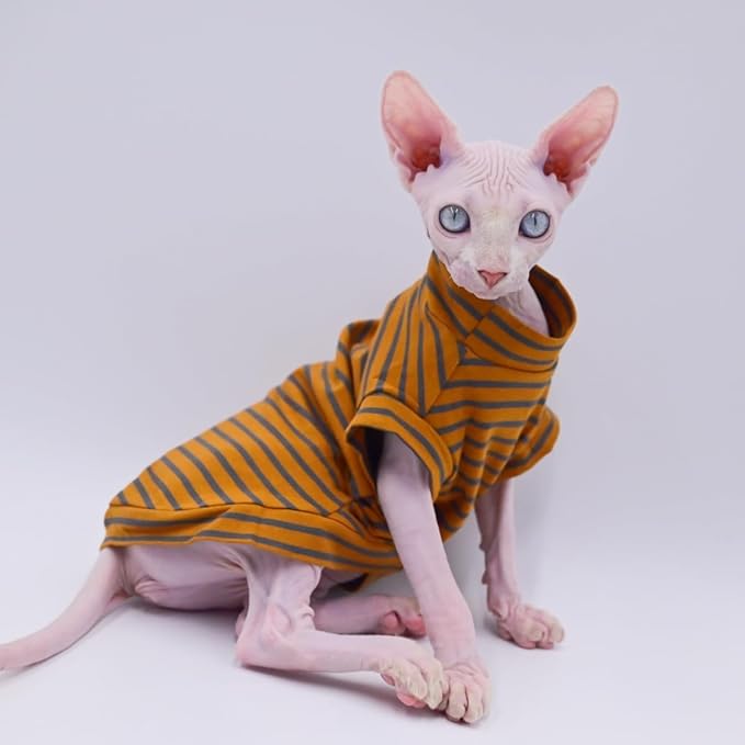 Cotton Sphynx Cat Clothes Spring and Summer Thin High Elasticity Devon Rex, Konish Clothes Hairless Cat Clothes Cat Apparel for Small Cats and Dogs (Brown, Small)