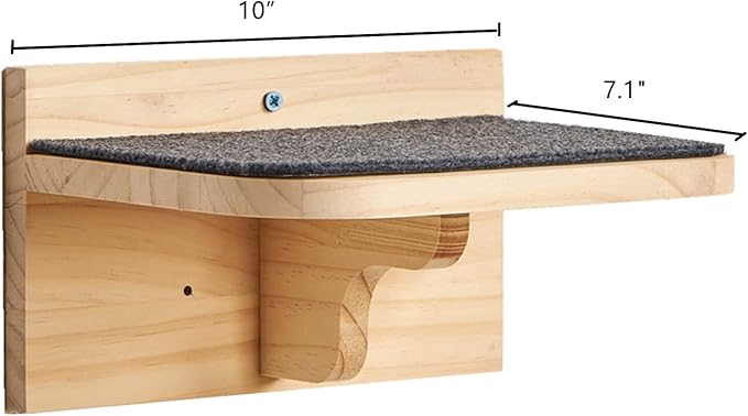 SHENGOCASE Wall Mounted Cat Furniture Set, Natural Wood, 47.2 inch Balcony Perch with Guardrail, 4 Steps, 2 Houses with Cushions