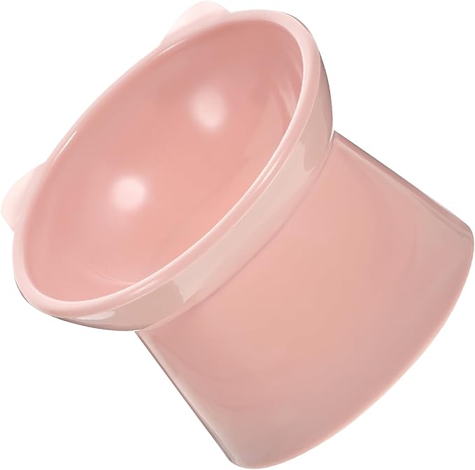 jojofuny Elevated Tilted Cat Food Bowl with Neck Guard, Food-Grade Plastic Raised Pet Feeder for Indoor Cats and Small Dogs, Cute Pink Slow Feeder Bowl for Feeding and Watering