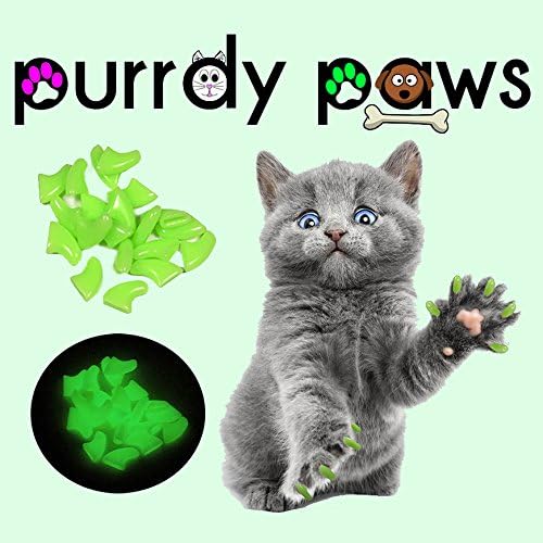 One Year Supply Soft Nail Caps for Cats Green Glow in The Dark Large - Extra Adhesives