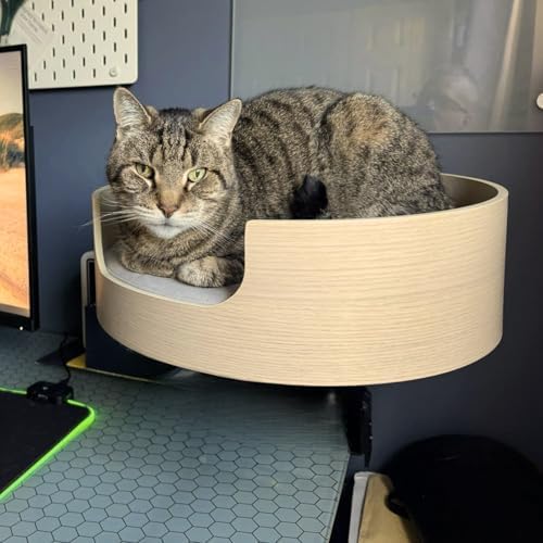 Desk Nest® Cat Bed – Space-Saving, Elevated Bed for Cats – Keeps Desks Clear, 360° Adjustable, Supports 25 lbs – Secure, Stylish and Durable – Perfect for Home Office – White Oak Finish