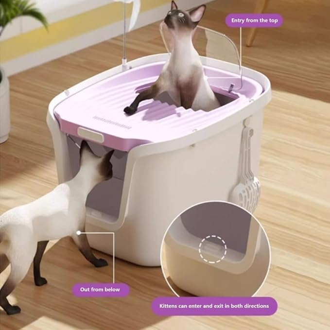Pet Supplies, Covered Cat Litter Box with Scoop & Teaser Stick, Large Semi-Enclosed for All Cats(Medium)