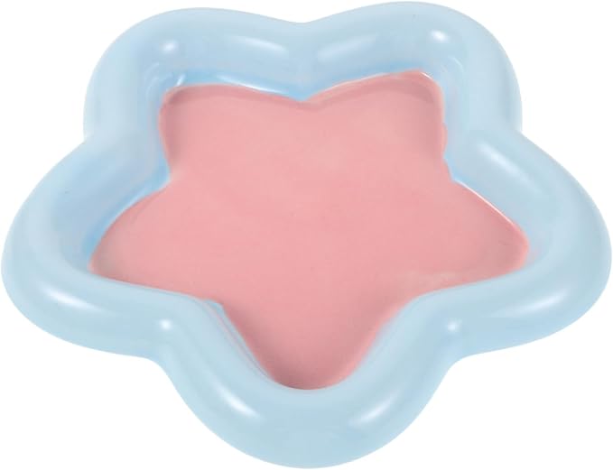 Ceramic Cat and Small Dog Food Bowl Set Whisker-Friendly Shallow Dish with Star Pattern Blue and Pink Small Size Pet Feeding and Watering Bowl for Sensitive Cats and Puppies